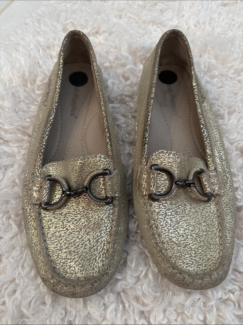 Hush Puppies Gold Metallic Women's Loafers with Horsebit Accent - 9